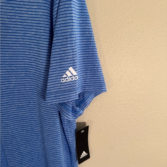 Adidas Blue Striped Polo Shirt Classic Design - Picture 2 of 4
